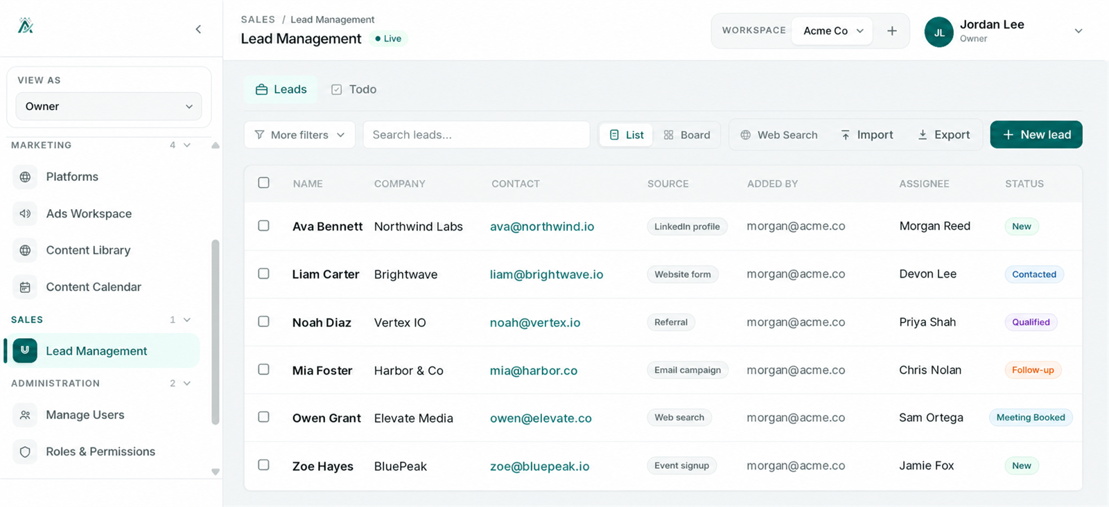 AI CMO Lead Management module